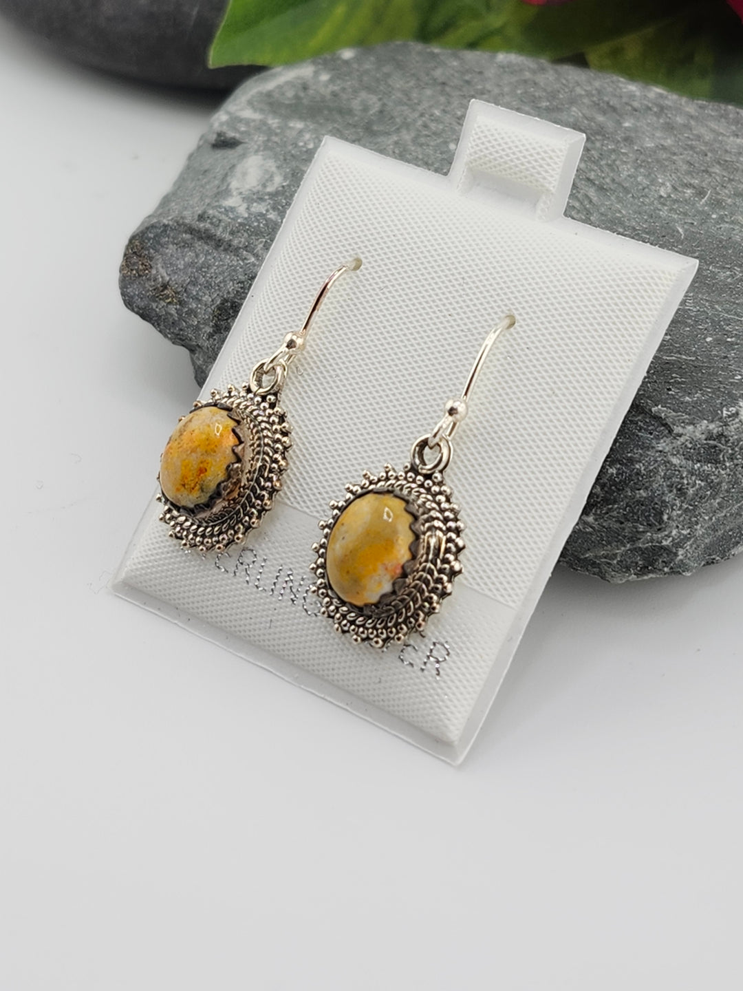 Bumblebee Jasper Oval Dangle Earrings