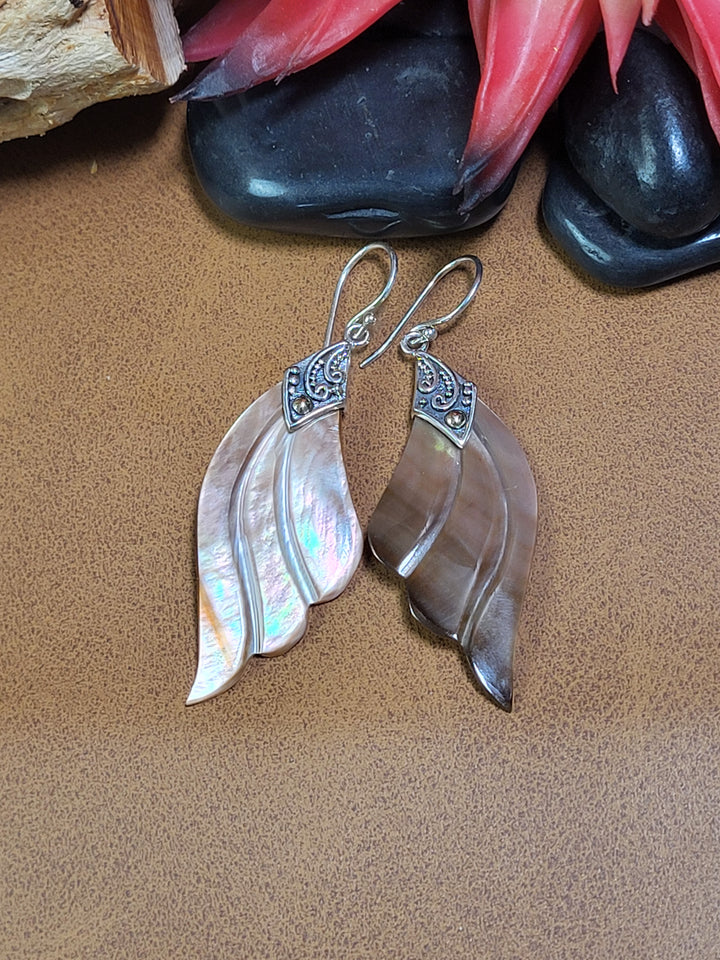 Natural Mother of Pearl Dangles 925 Sterling Silver + 18k Accents Stamped Designer - Robert Manse