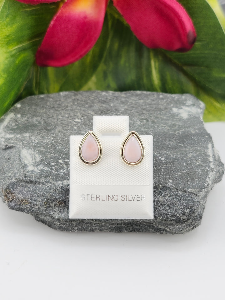 Pink Opal Post Back Stud Earrings