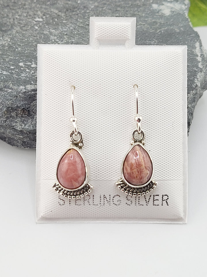 Rhodochrosite Teardrop Dangle Earrings