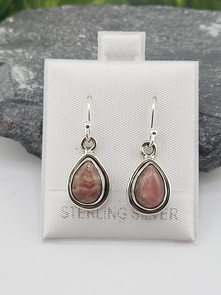 Rhodochrosite Teardrop Dangle Earrings