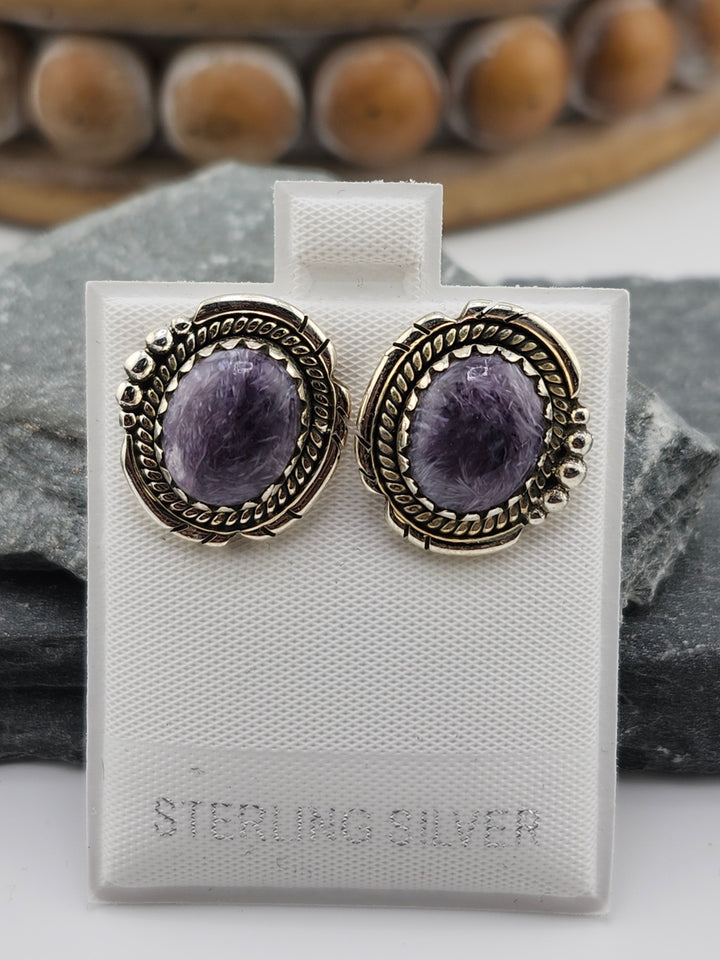 Charoite Post Back Earrings