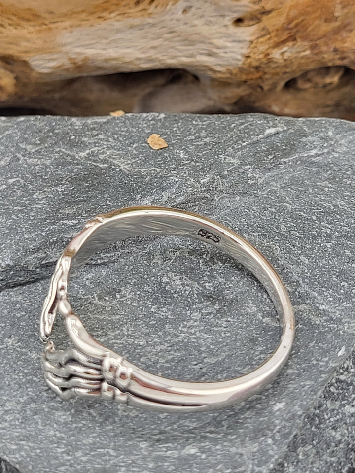 Sterling Skeleton Hand Heart Ring Size 10