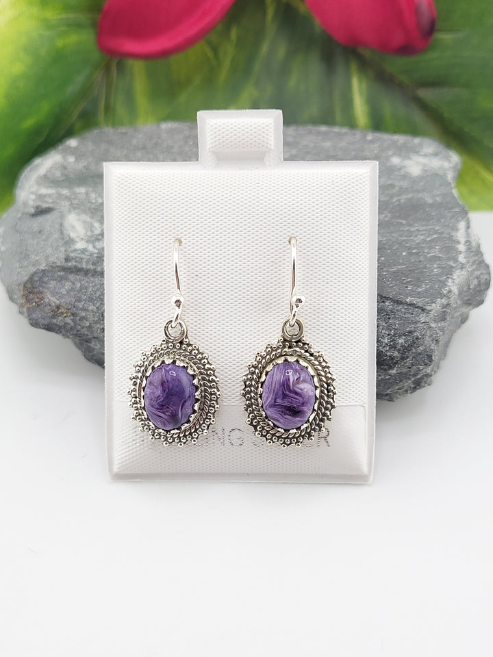 Charoite Oval Dangle Earrings