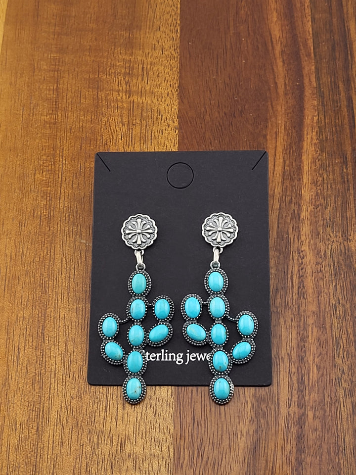 925 Sterling Silver southwest Turquoise Cactus Post Back Earrings