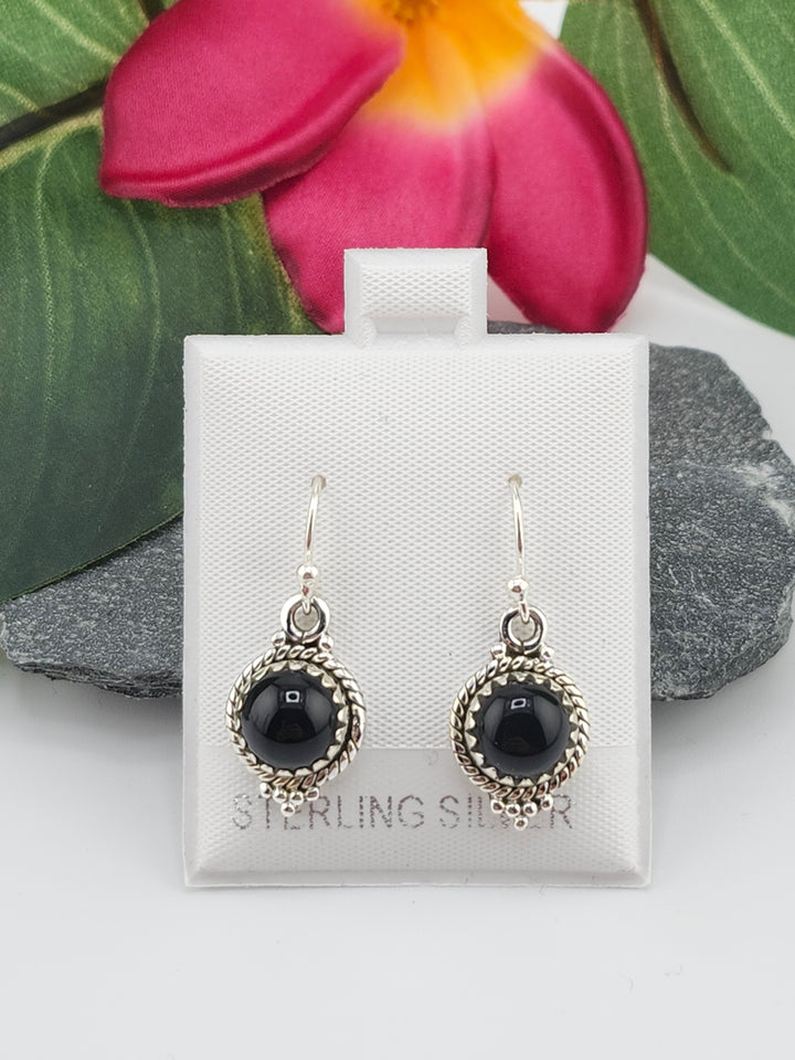 Black Onyx Round Dangle Earrings