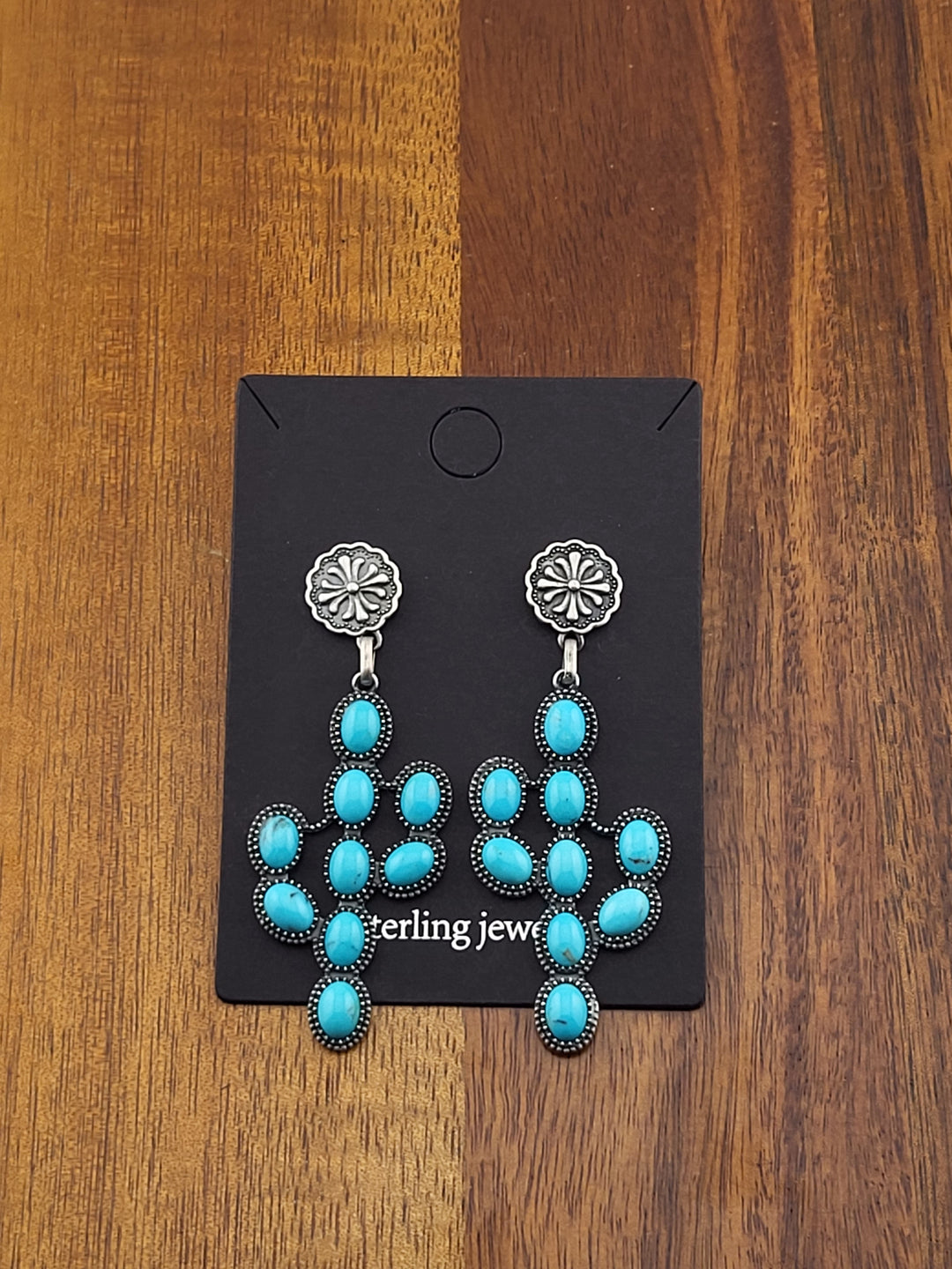 925 Sterling Silver southwest Turquoise Cactus Post Back Earrings