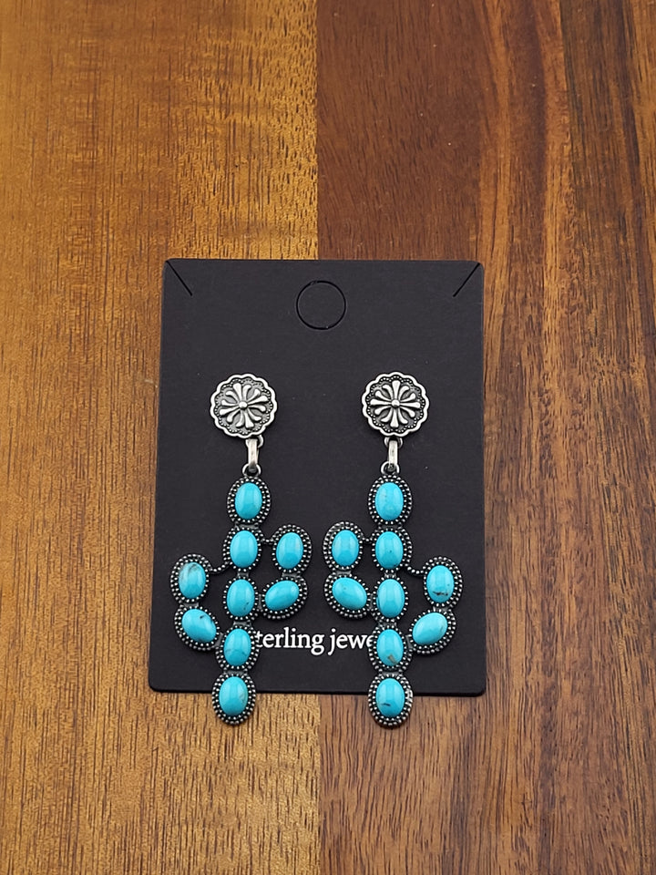 925 Sterling Silver southwest Turquoise Cactus Post Back Earrings