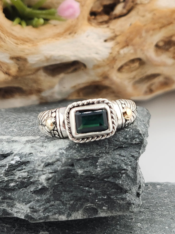 Green Quartz and 18K Accent Ring