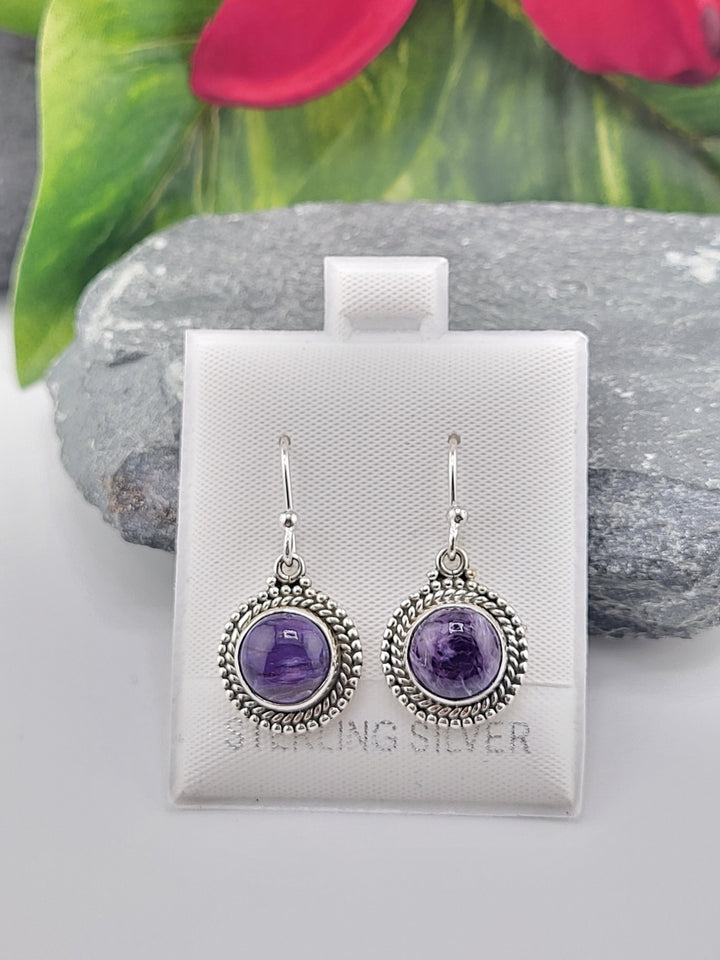 Charoite Round Dangle Earrings