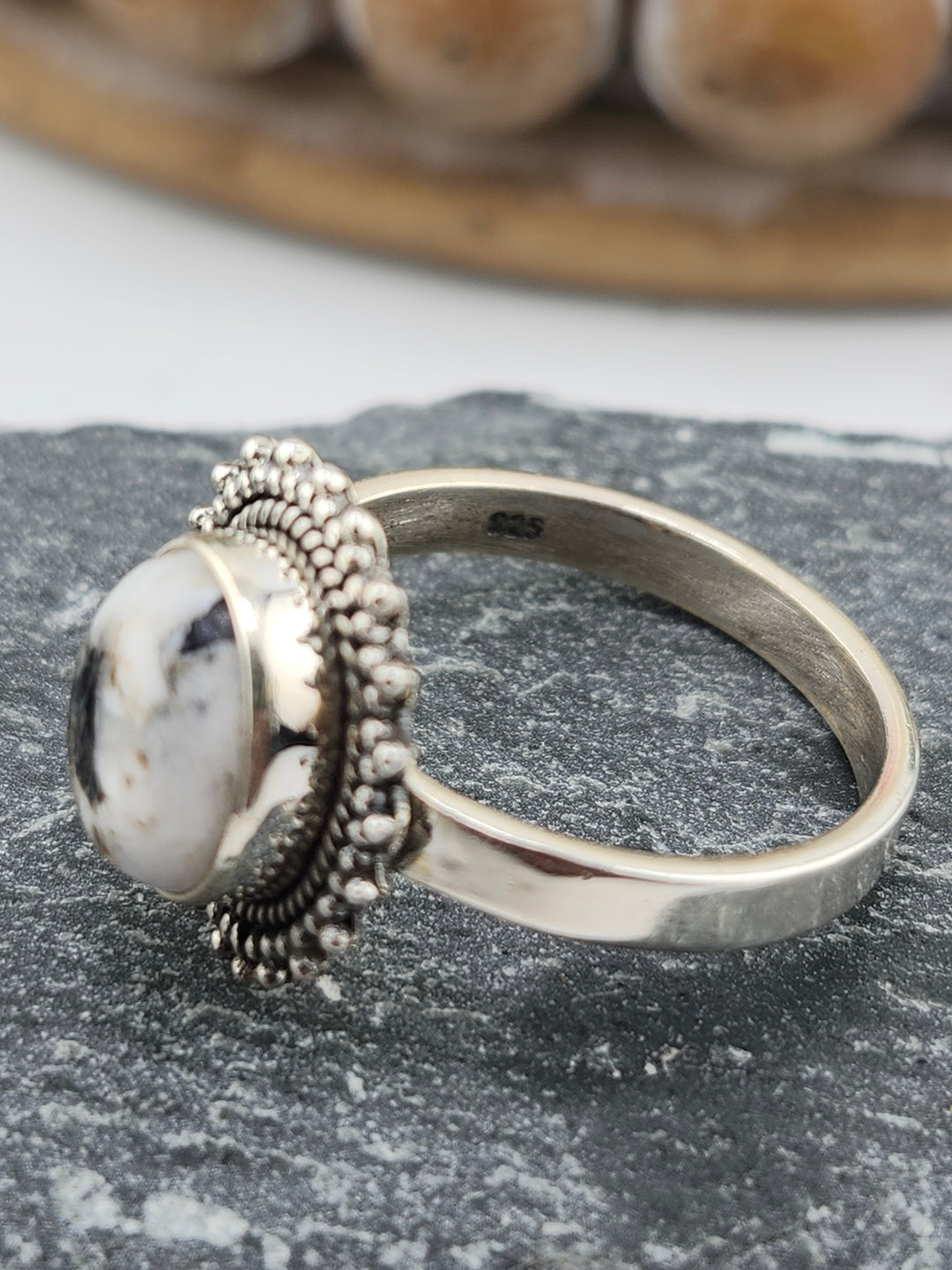 White Buffalo Oval Ring