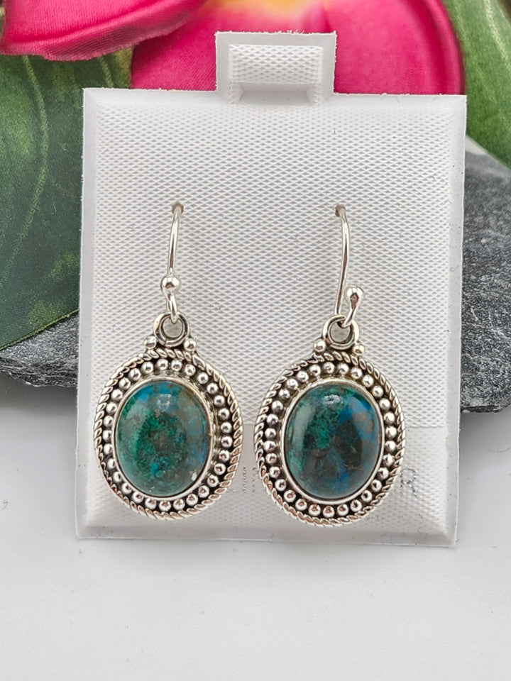 Chrysocolla Oval Dangle Earrings