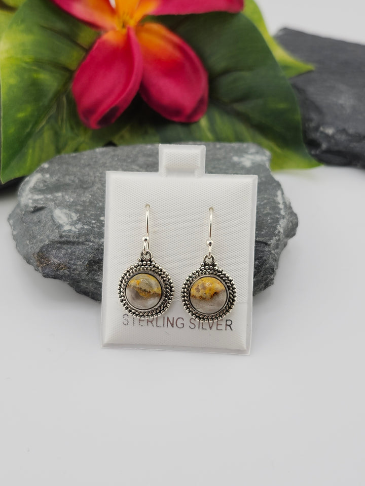 Bumblebee Jasper Round Dangle Earrings