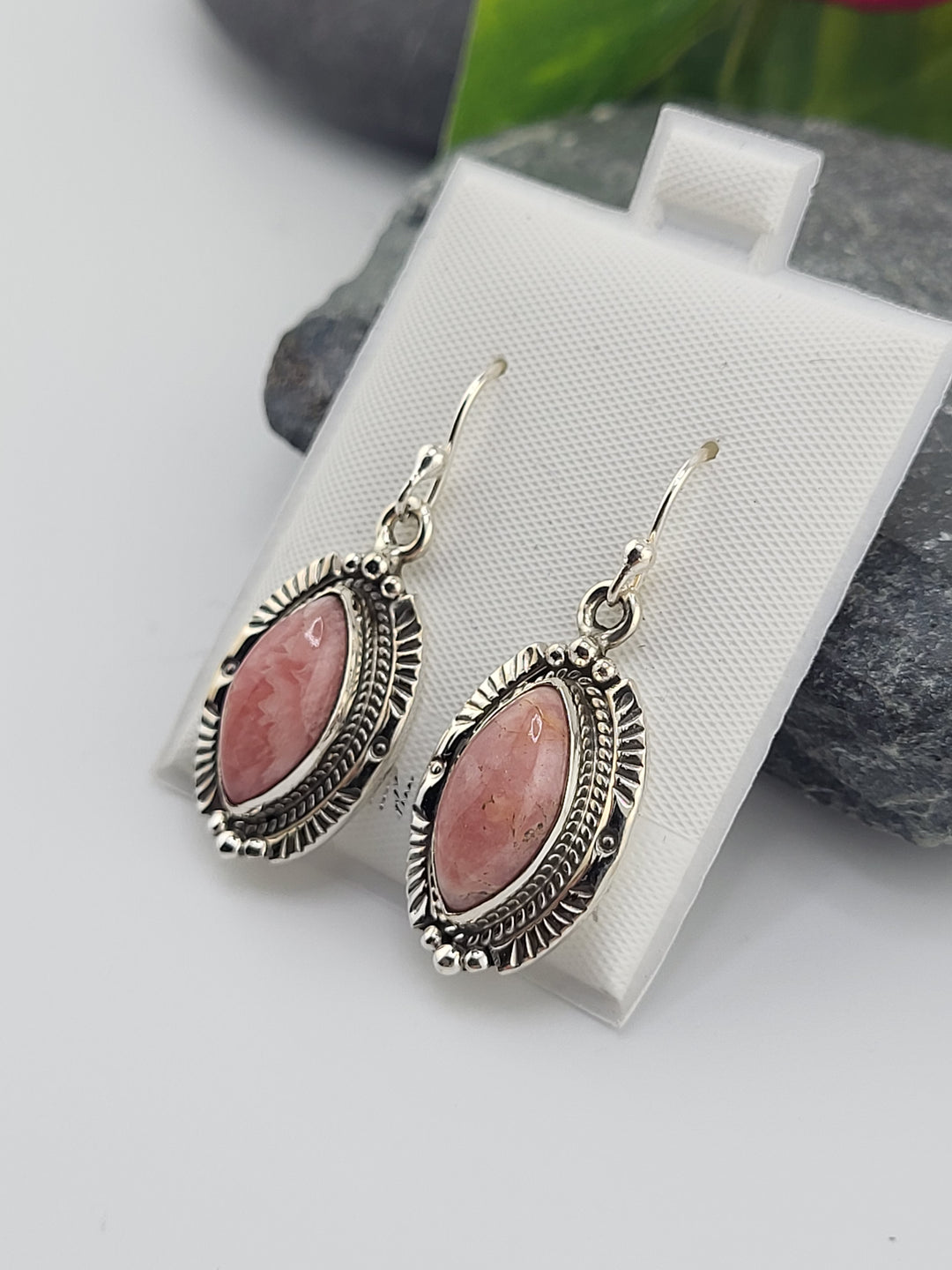 Rhodochrosite Marquee Dangle Earrings