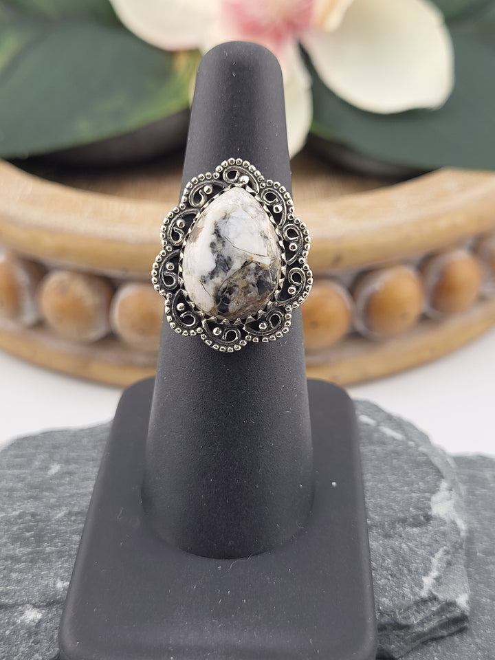 White Buffalo Teardrop Ring