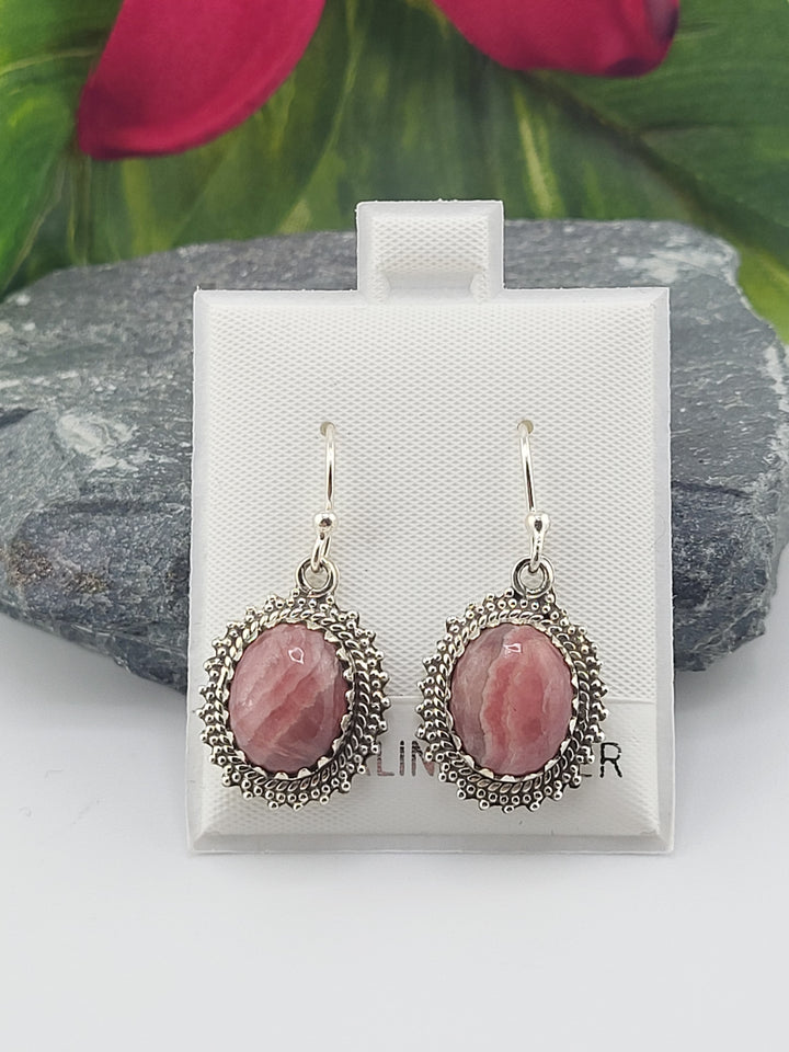 Rhodochrosite Oval Dangle Earrings