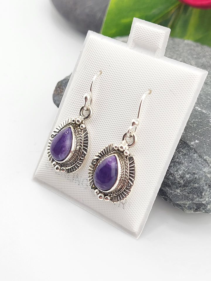 Charoite Teardrop Dangle Earrings