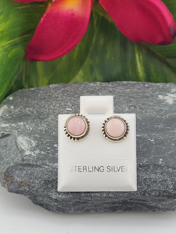 Pink Opal Round Post Back Stud Earrings