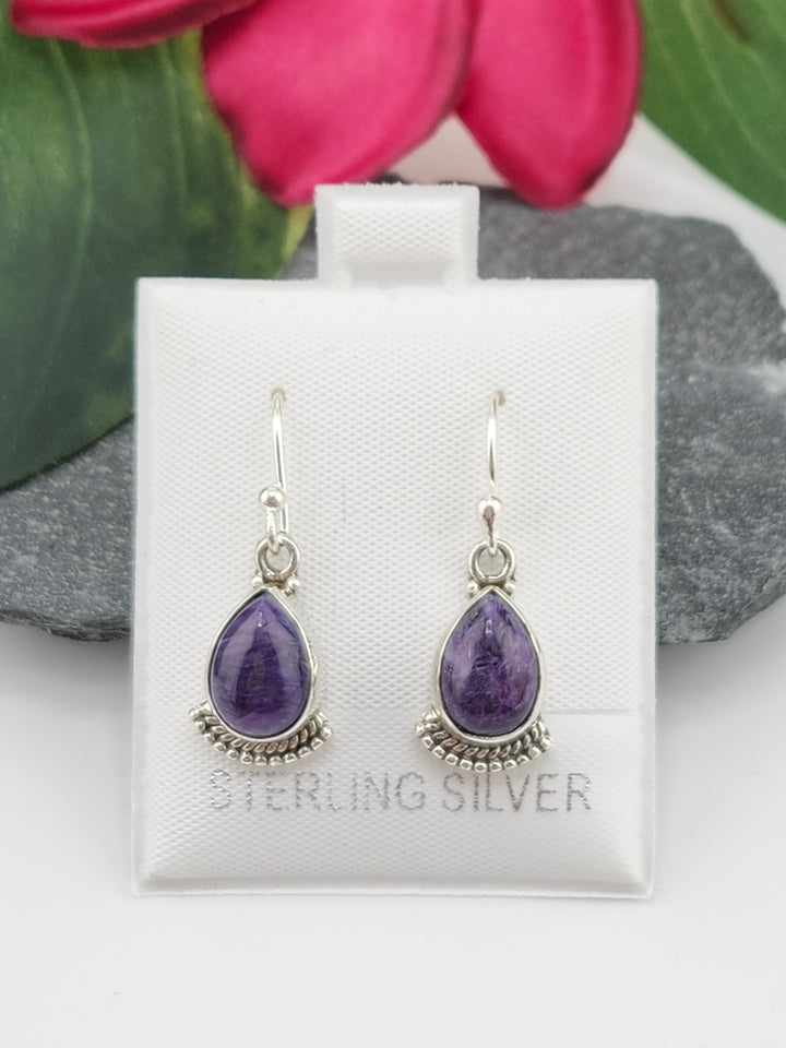 Charoite Teardrop Dangles Earrings