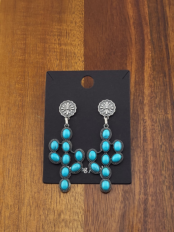 925 Sterling Silver southwest Turquoise Cactus Post Back Earrings