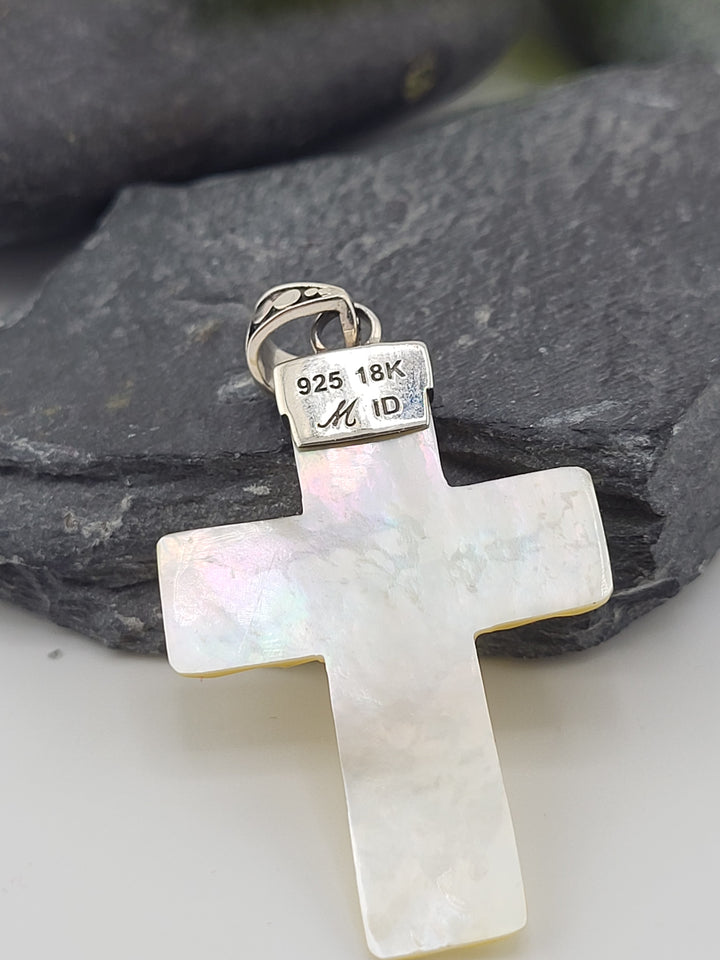 Carved Mother of Pearl Cross Pendant - Designer Robert Manse