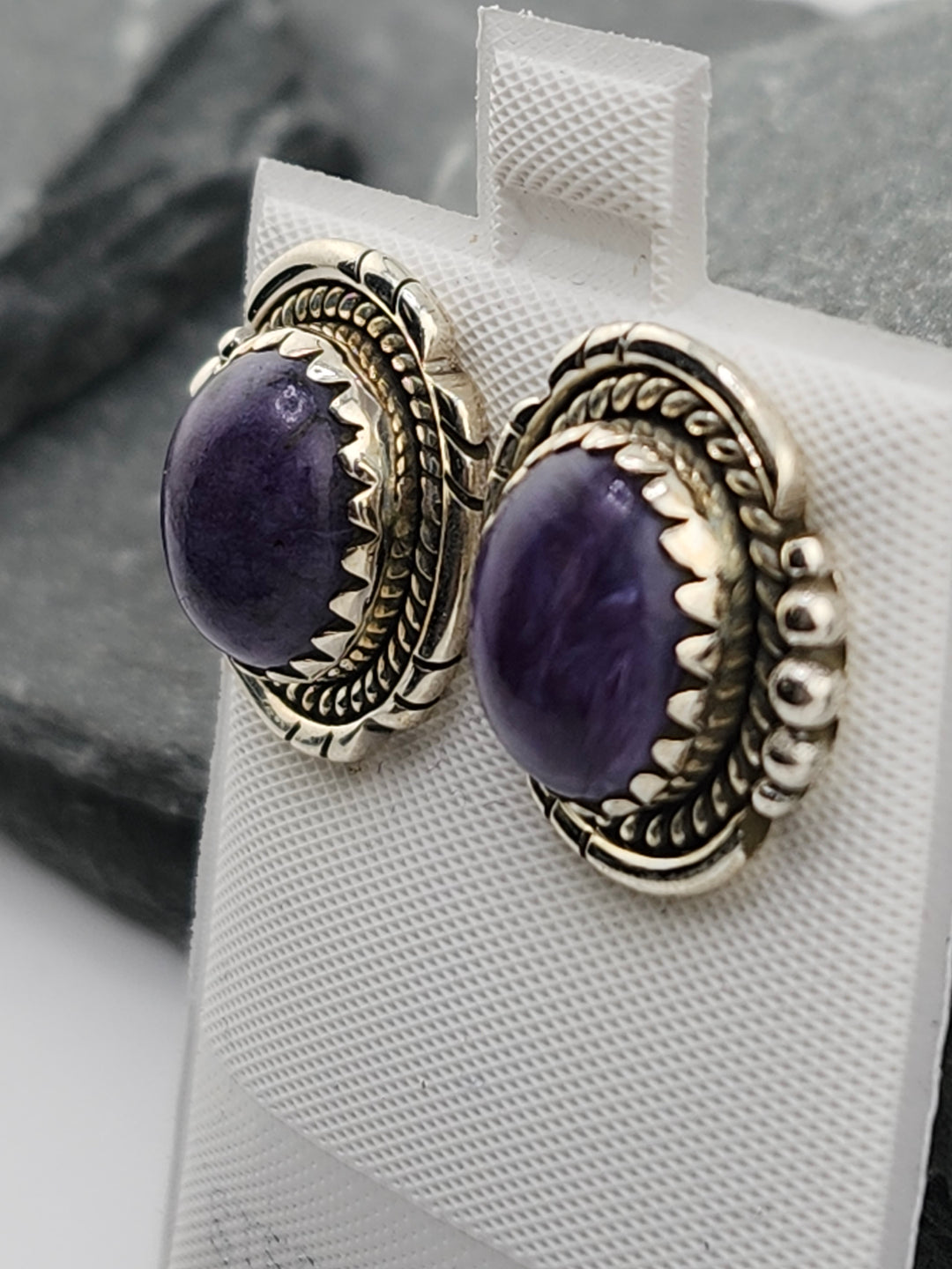 Charoite Post Back Earrings