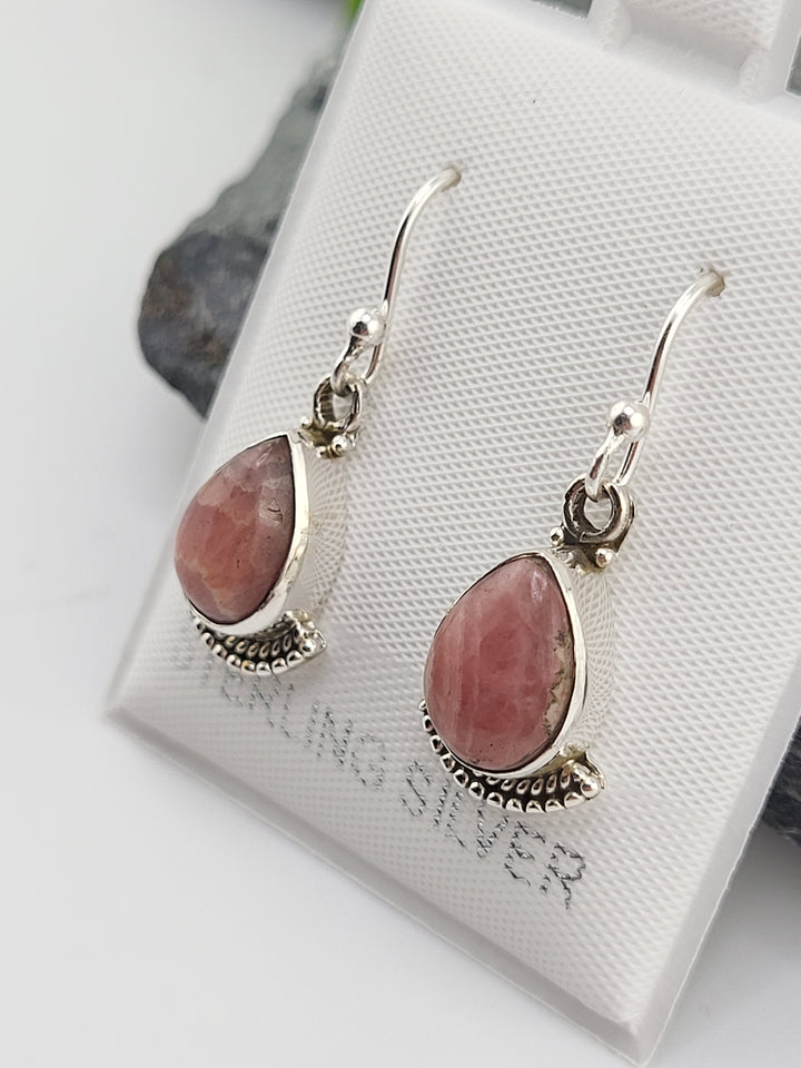 Rhodochrosite Teardrop Dangle Earrings