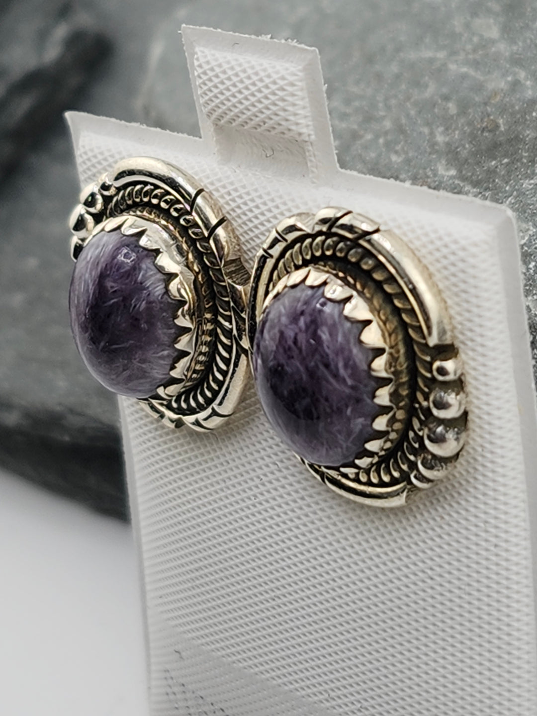 Charoite Post Back Earrings