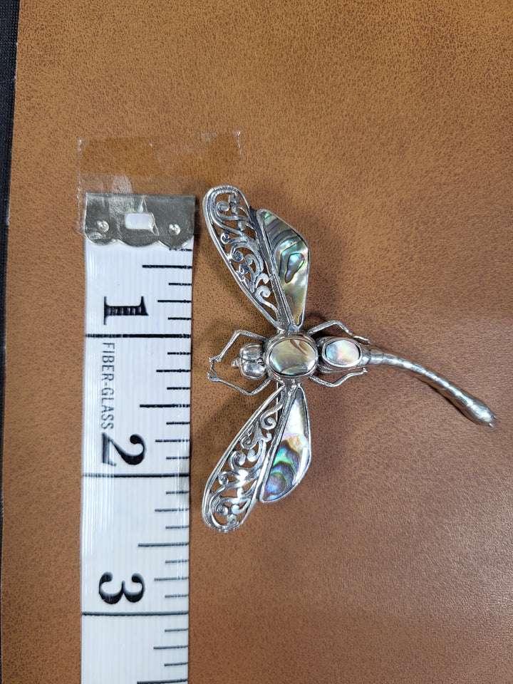 Abalone Shell 925 Sterling Silver Dragonfly Pin/Pendant - 2 1/4" by 2 1/2"