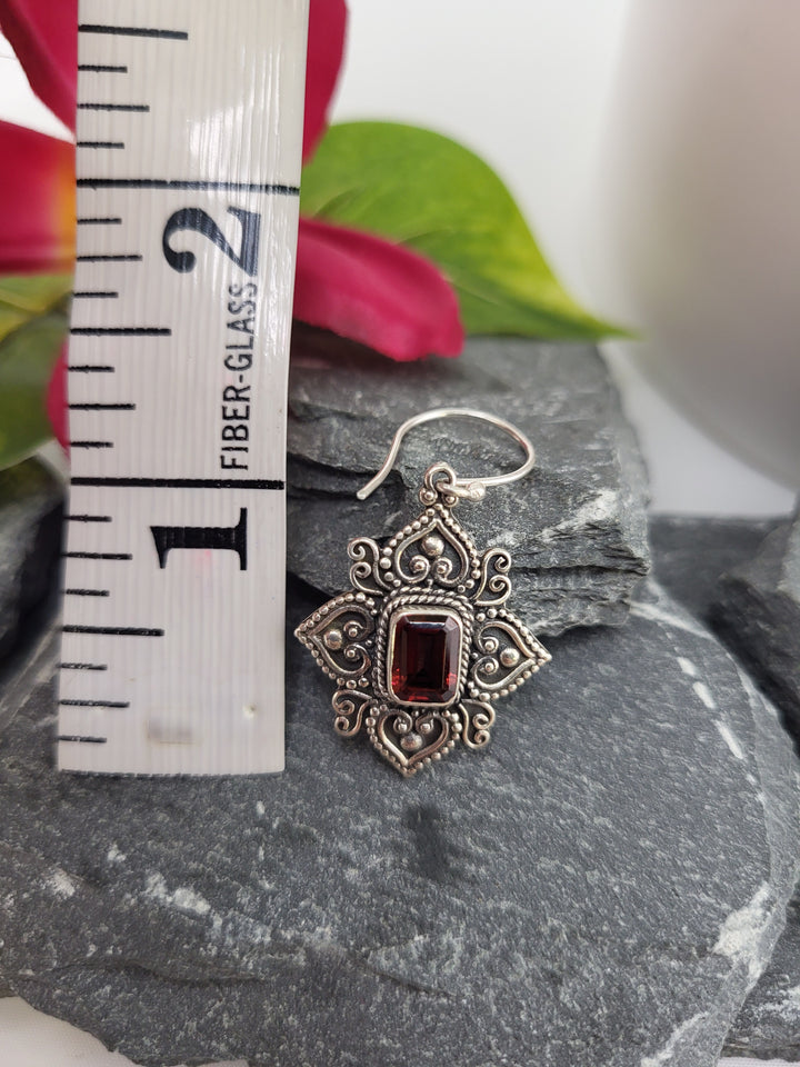 Bali Garnet Dangle Earrings