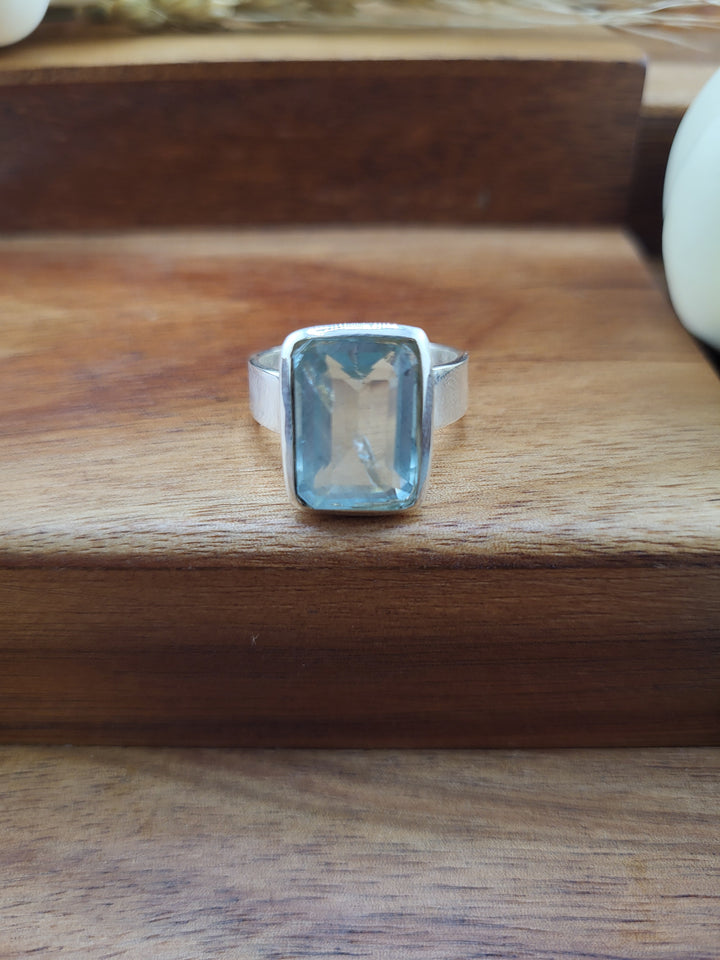 925 Sterling Silver Natural Aquamarine Ring Size 9