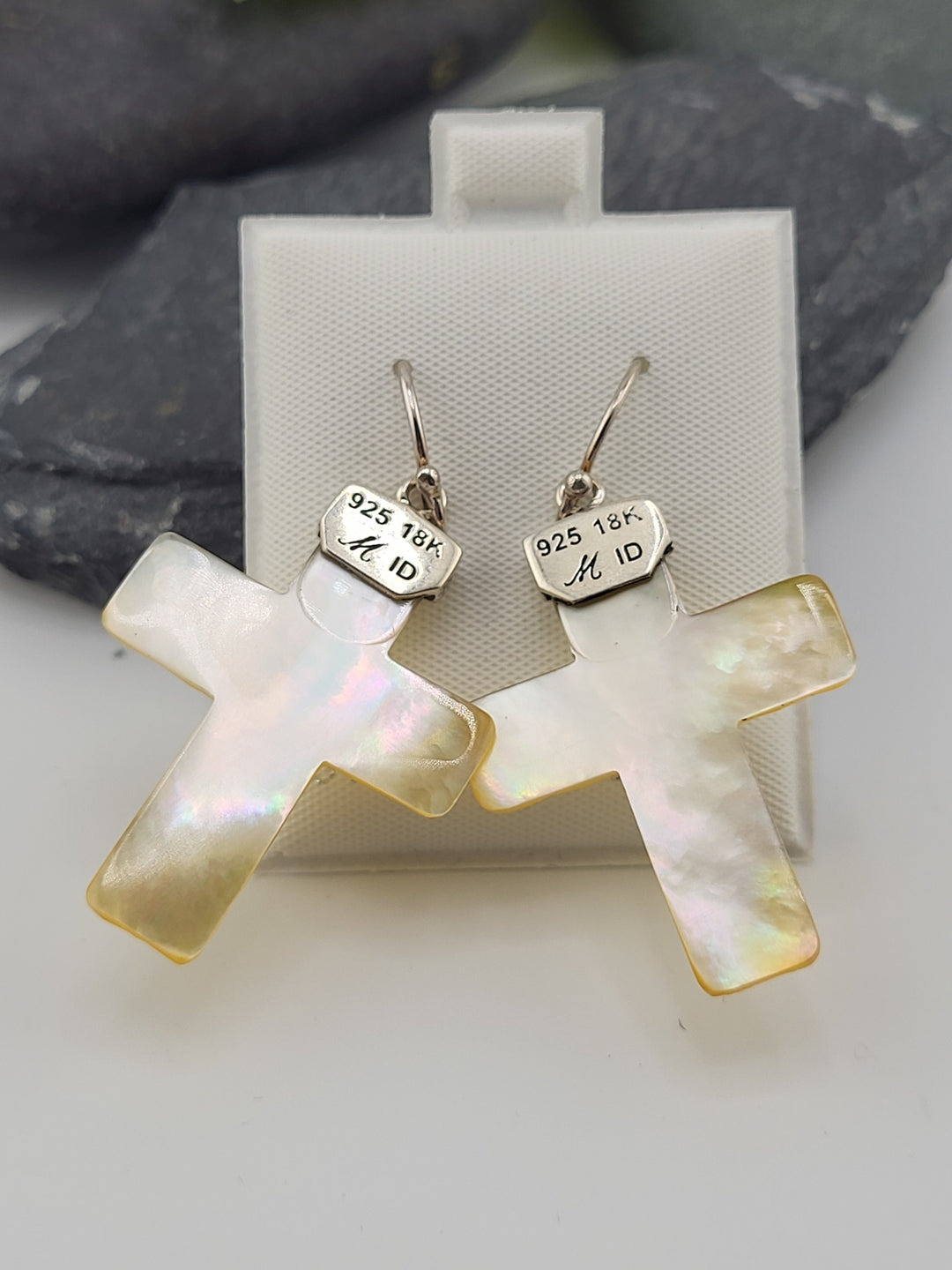 Carved Mother of Pearl Cross Dangles - Designer - Robert Manse