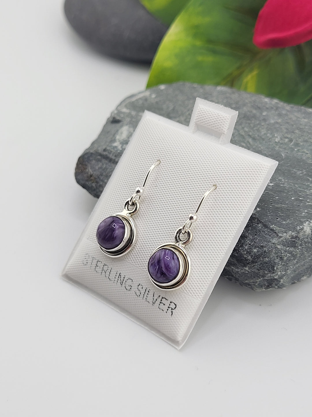 Charoite Round Dangle Earrings