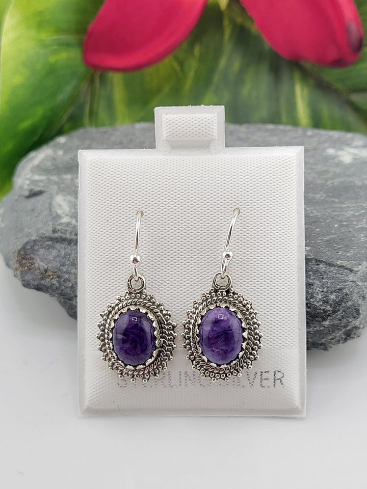 Charoite Oval Dangle Earrings