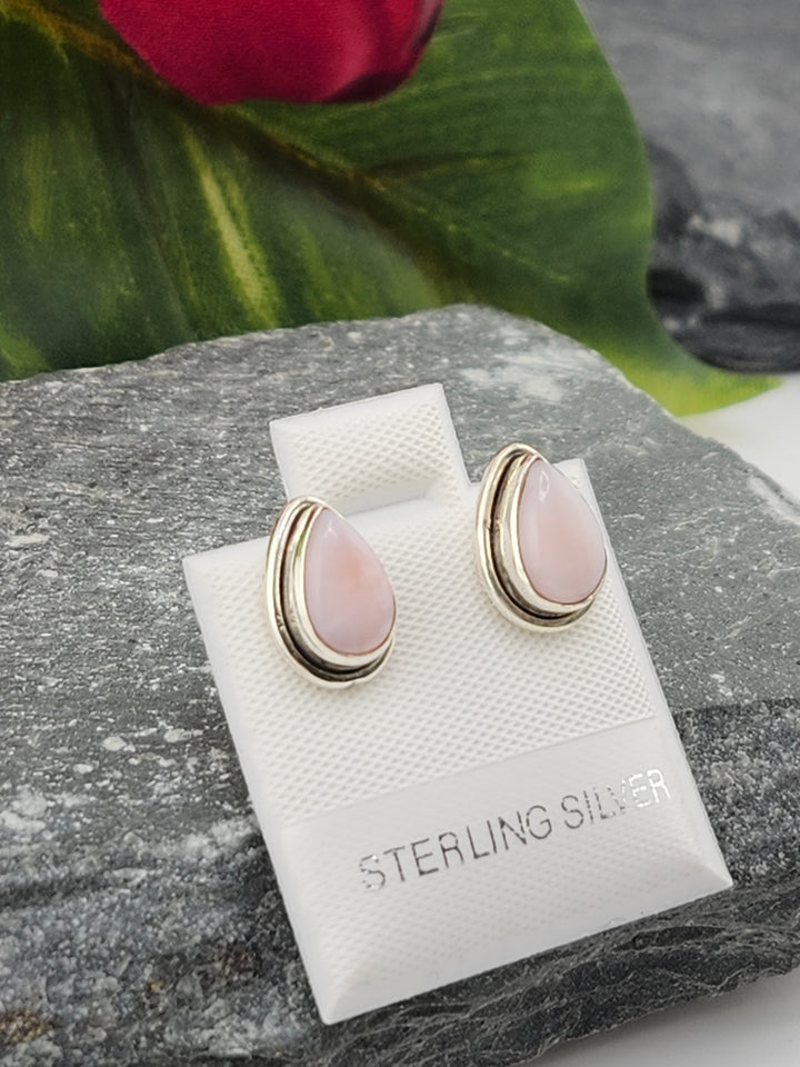 Pink Opal Post Back Stud Earrings