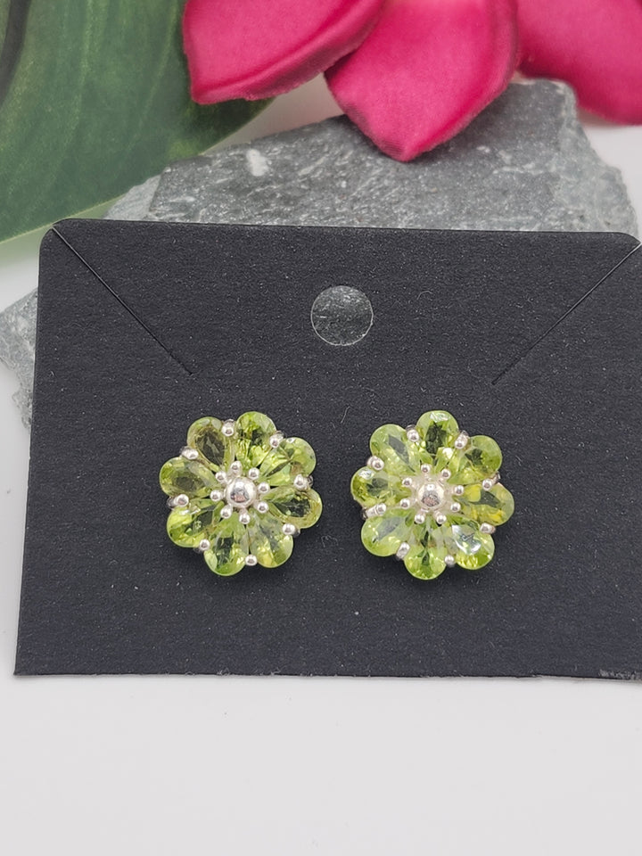 Peridot Flower Post Back Studs