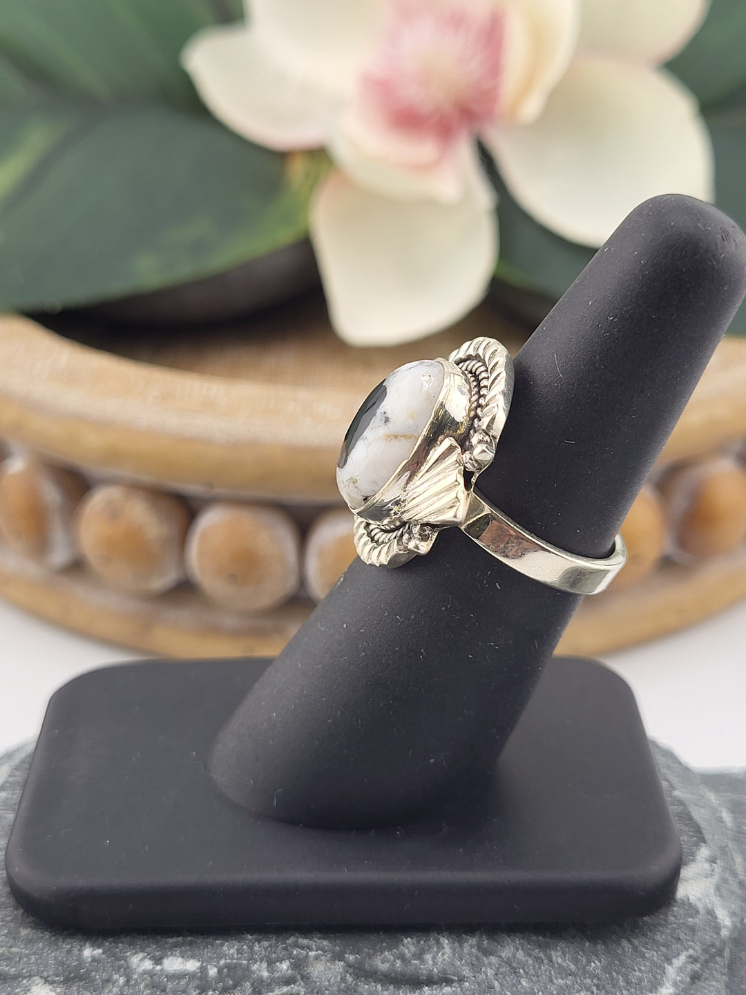 White Buffalo Oval Ring