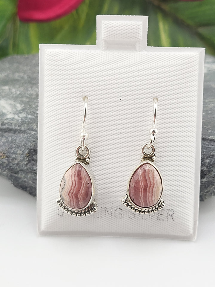 Rhodochrosite Teardrop Dangle Earrings