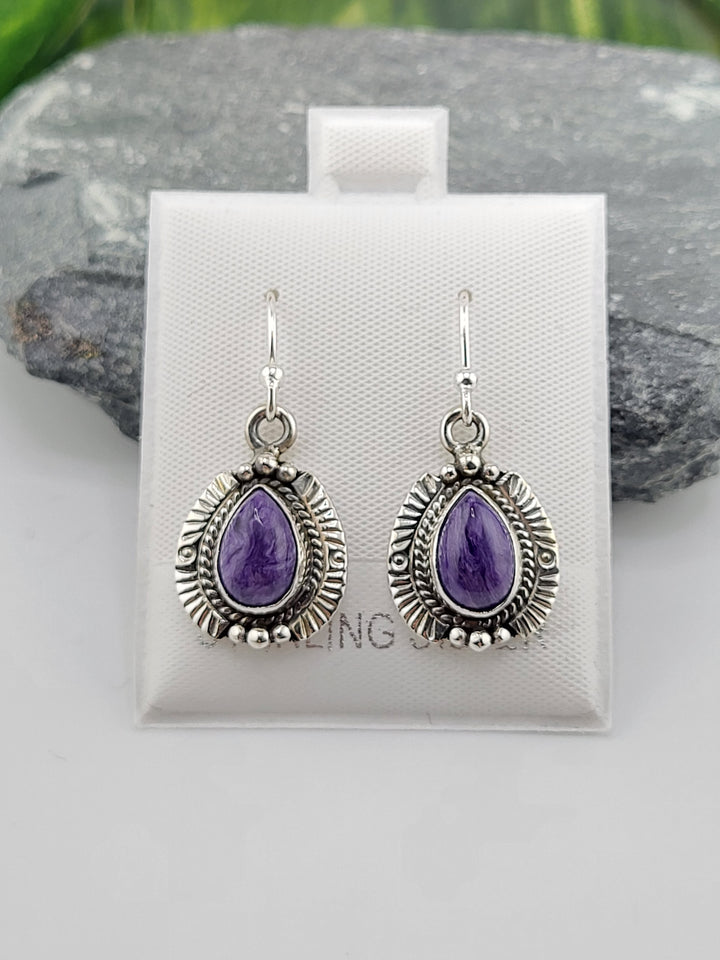 Charoite Teardrop Dangle Earrings