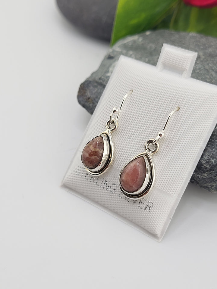 Rhodochrosite Teardrop Dangle Earrings