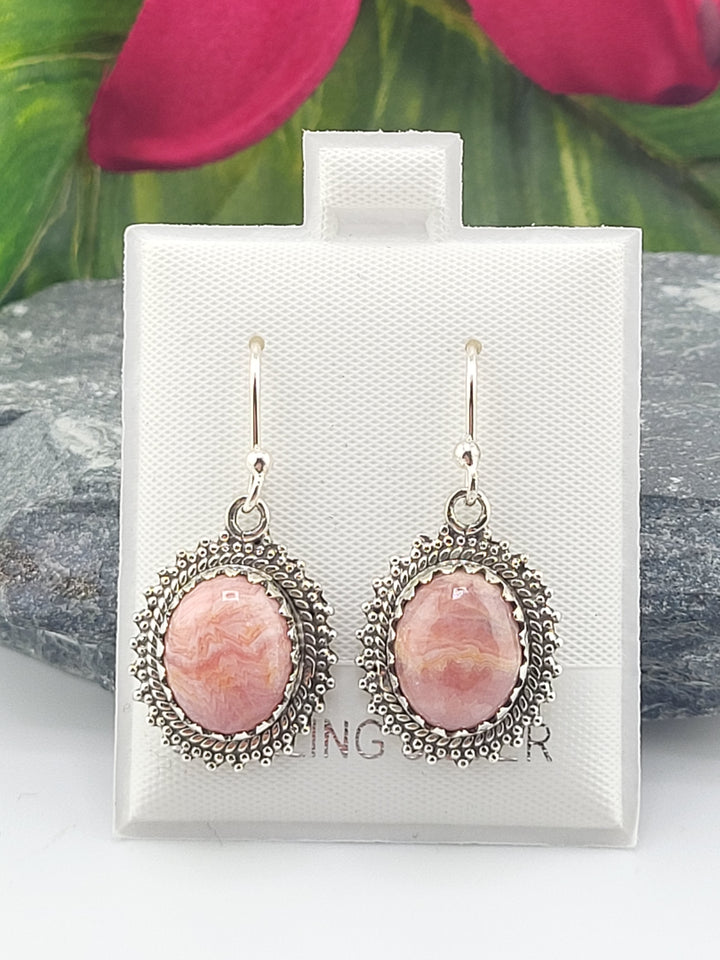 Rhodochrosite Oval Dangle Earrings