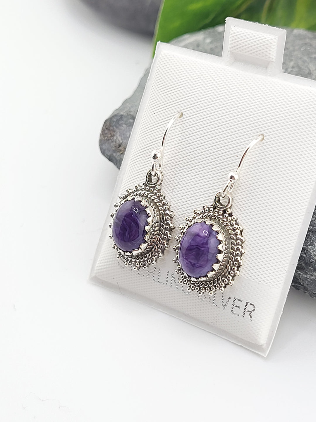 Charoite Oval Dangle Earrings