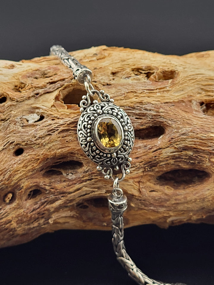 Bali 925 Sterling Silver Citrine Adjustable Bracelet