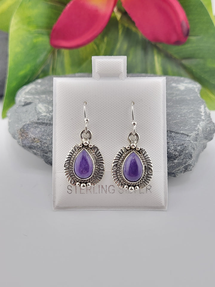 Charoite Teardrop Dangle Earrings