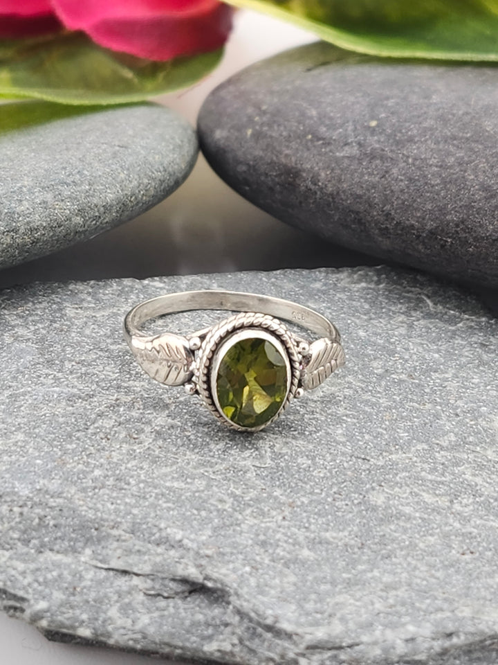 Peridot Leaf Ring - Size 7