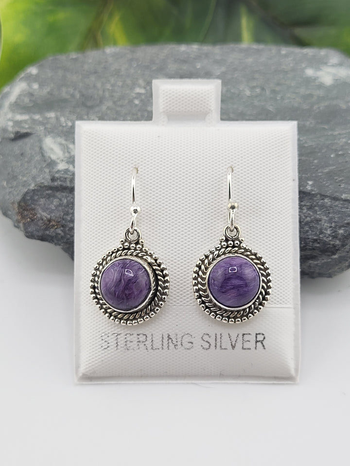 Charoite Round Dangle Earrings