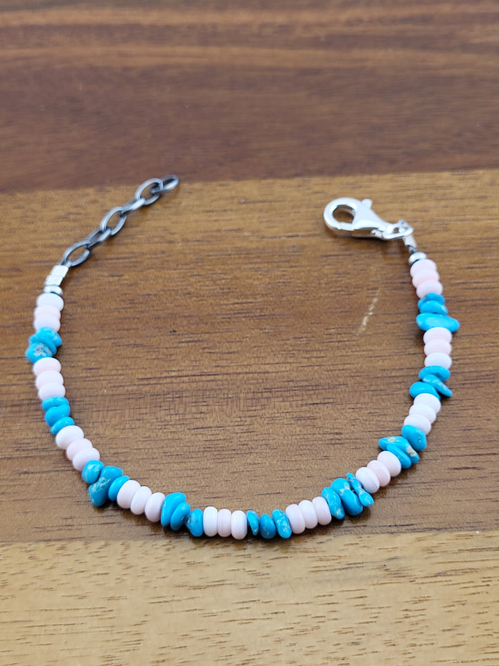 925 Sterling Silver 6 inch + 1 inch Extension Turquoise & Queen Bracelet