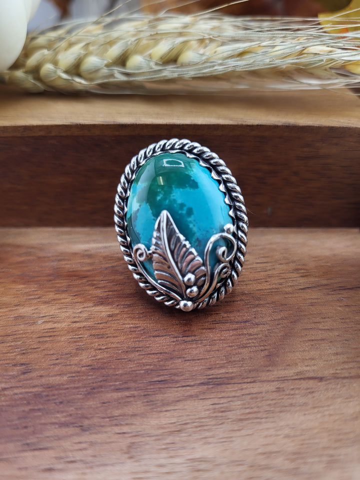 925 Sterling Silver Hubei Turquoise Ring Size 7 (Adjustable)