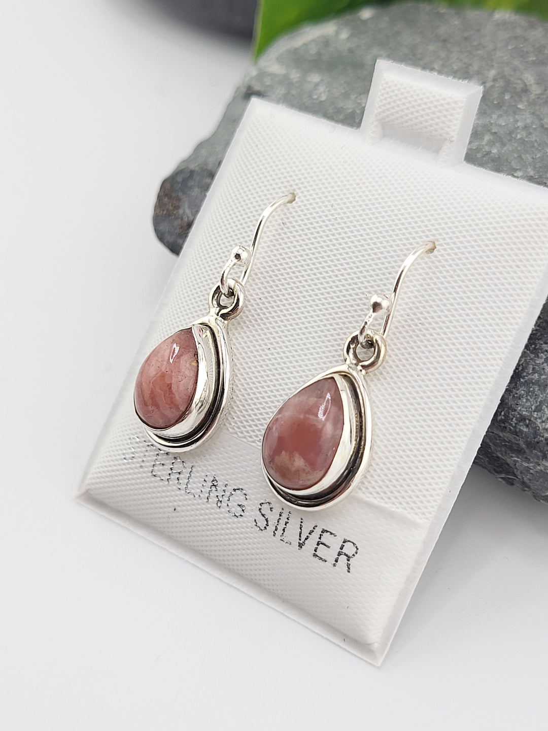 Rhodochrosite Teardrop Dangle Earrings