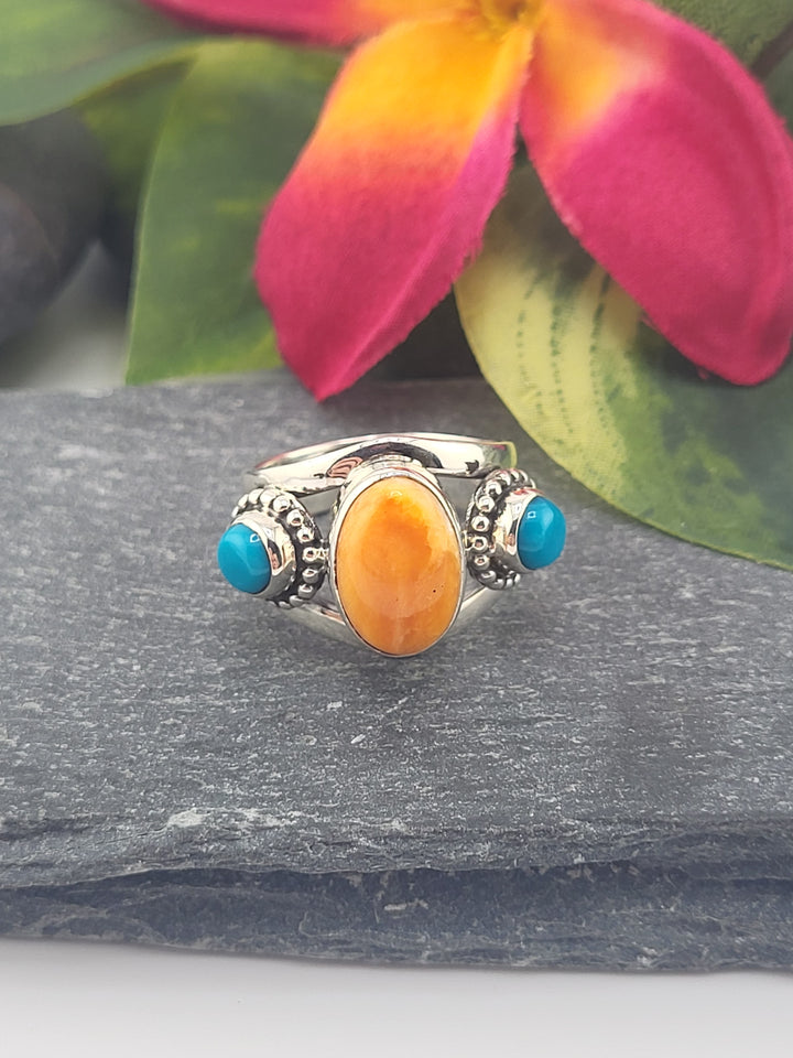 American Turquoise & Spiny Oyster Ring